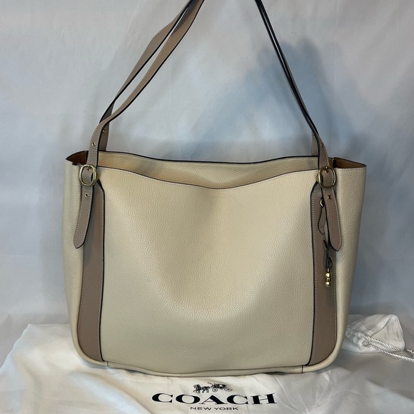 Coach Pebble Leather Alana Shoulder Tote In Colorblock - Ivory Multi - Picture 2 of 10